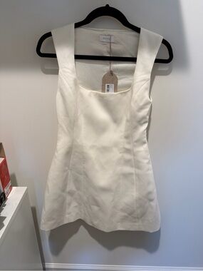 Meshki Cream Square-Neck Sleeveless Mini Dress Top